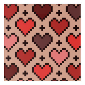 Pixel heart pattern red and brown  acrylic print
