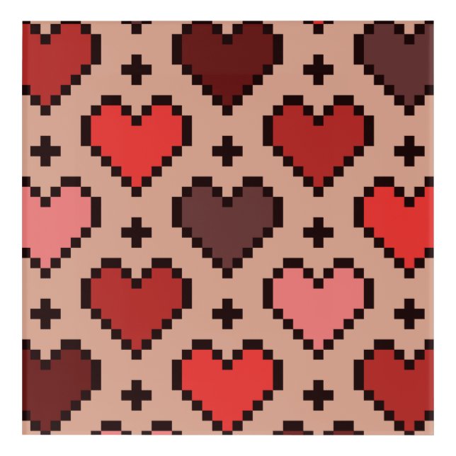 Pixel heart pattern red and brown  acrylic print (Front)