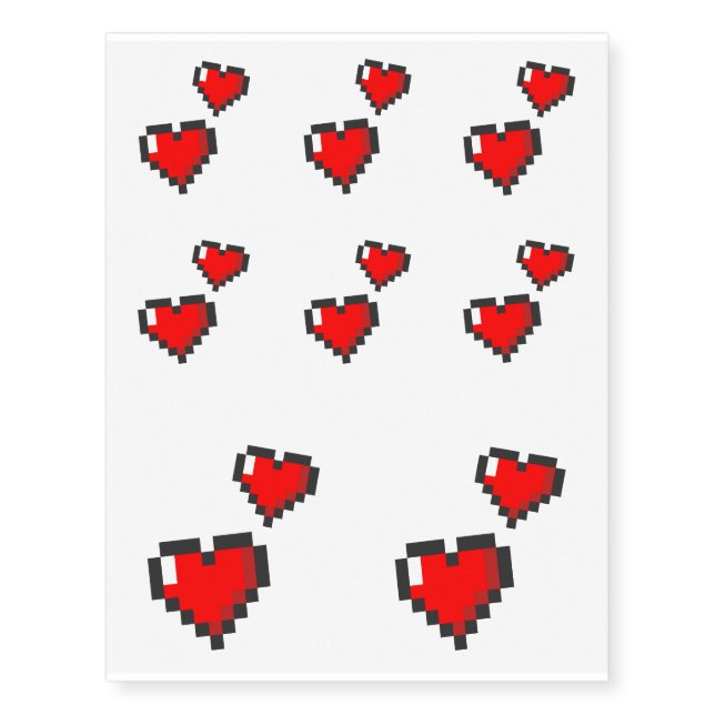 Pixel Heart Pattern Temporary Tattoos (Front)