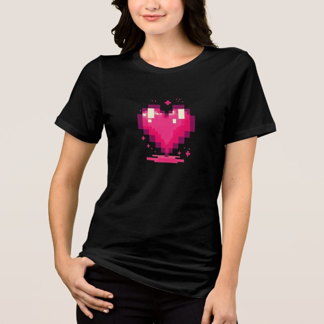 Pixel Heart Retro 8-Bit Gamer Love Design Tri-Blend Shirt (Front)
