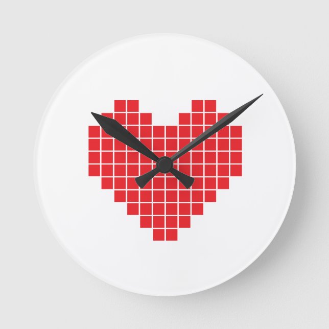 Pixel Heart Round Clock (Front)
