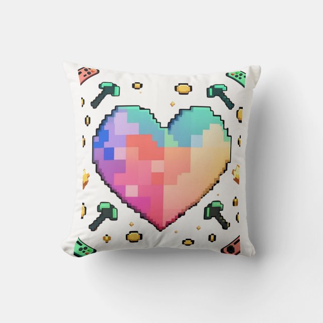 Pixel Heart T-Shirt – Retro Love, Modern Vibes Throw Pillow (Front)