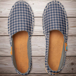 Pixel Houndstooth - Taupe and Navy Blue Espadrilles