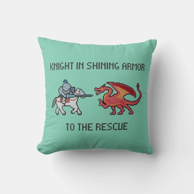 Pixel Knight vs Dragon Throw Pillow (Front)