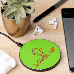 Pixel Level Up Gamer Wireless Charger - Lime Green