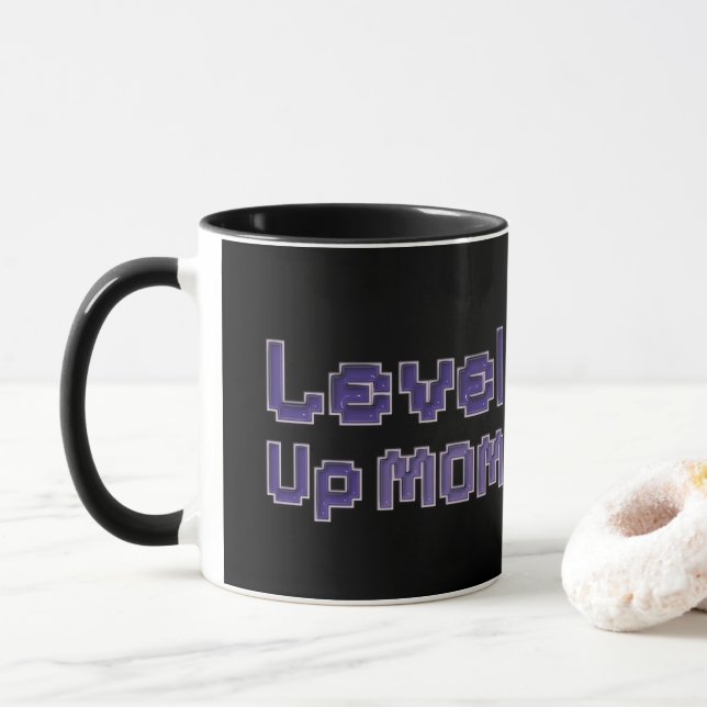 Pixel Level Up Mom Gamer Two-Tone Mug  (With Donut)