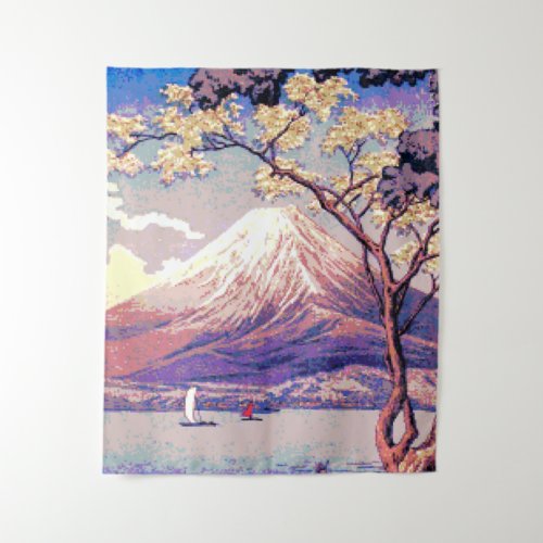Pixel Mt Fuji from Lake Yamanaka in Dusk Poster Tapestry