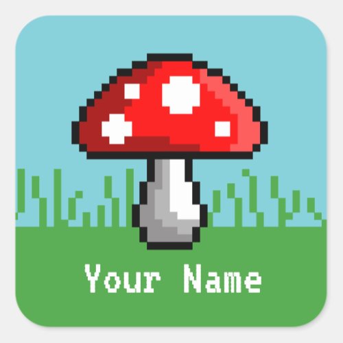 Pixel Mushroom Meadow Name Stickers