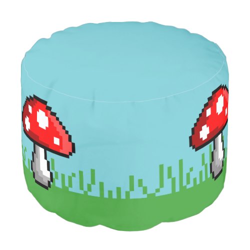 Pixel Mushroom Meadow Round Pouf