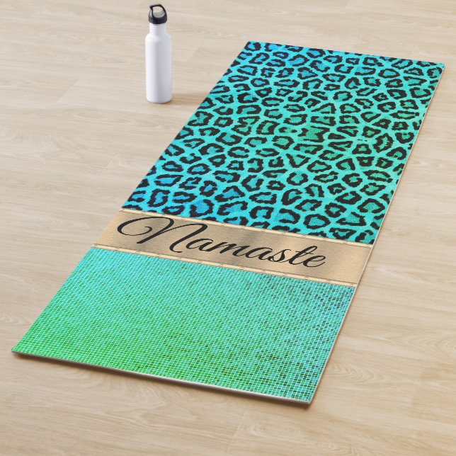Pixel Neon Green Leopard Personalized Yoga Mat (In Situ)