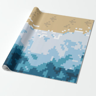 Pixel Ocean Waves and Shore Pattern Wrapping Paper
