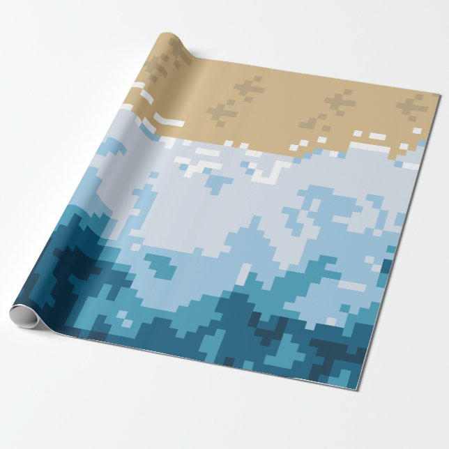 Pixel Ocean Waves and Shore Pattern Wrapping Paper (Unrolled)