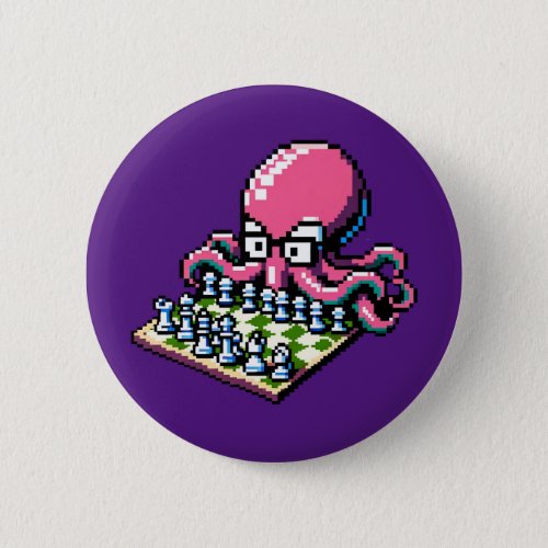 Pixel Octopus Chess Retro Strategy Board Game Art Button