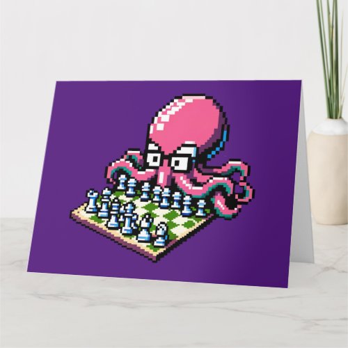 Pixel Octopus Chess Retro Strategy Board Game Art Card