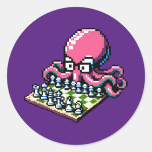 Pixel Octopus Chess Retro Strategy Board Game Art Classic Round Sticker