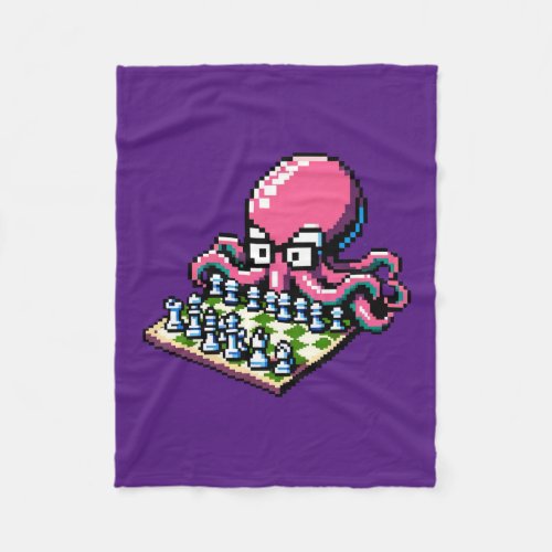 Pixel Octopus Chess Retro Strategy Board Game Art Fleece Blanket