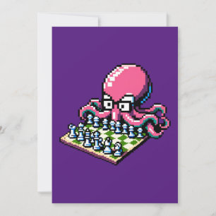 Pixel Octopus Chess Retro Strategy Board Game Art Holiday Card