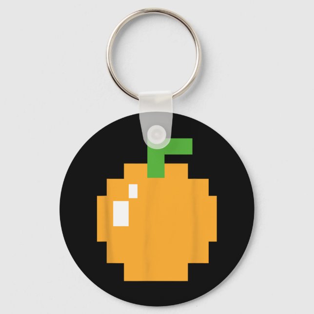 Pixel Orange 80s Retro Arcade Video Game Halloween Keychain (Front)