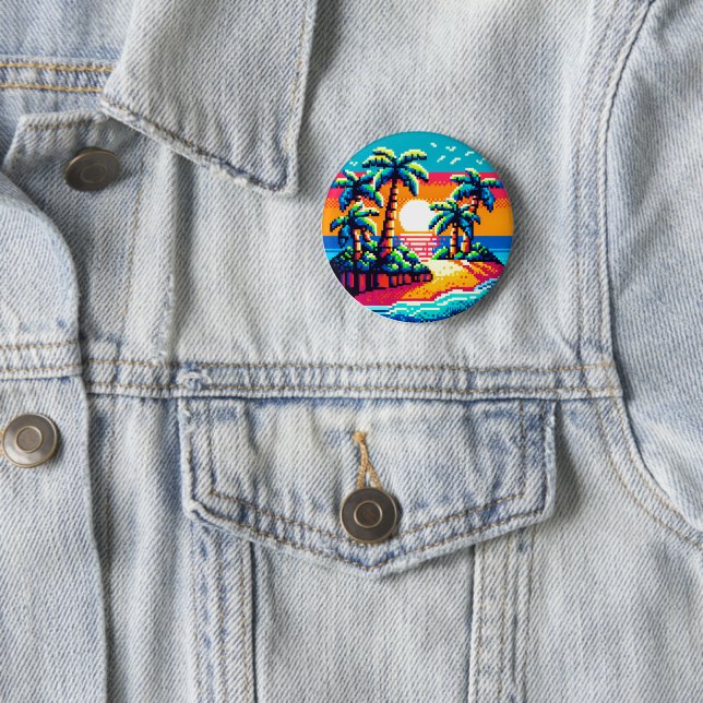 Pixel Palms: Tropical Serenity Button (In Situ)