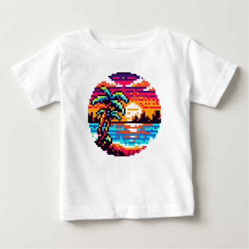 Pixel Paradise 8_Bit Tropical Sunset Retro Nature Baby T_Shirt