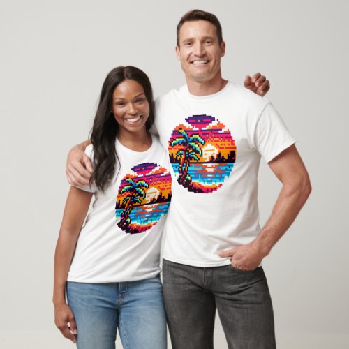 Pixel Paradise 8_Bit Tropical Sunset Retro Nature T_Shirt