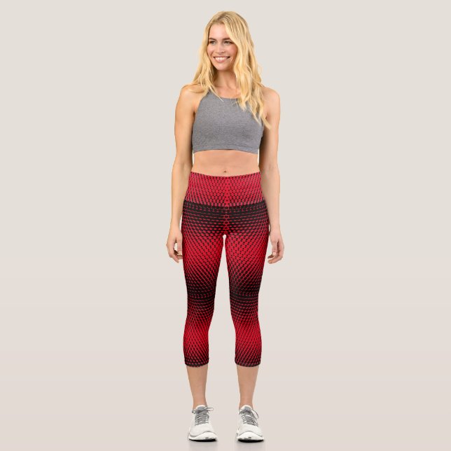 Pixel Pattern 09.B.w. Red BG Capri Leggings (Front)