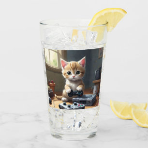 "Pixel Paws: The Gamer Kitten in Action" Glass