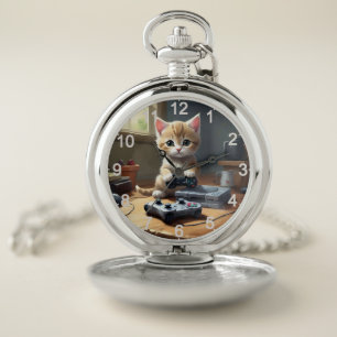 "Pixel Paws: The Gamer Kitten in Action" Pocket Watch