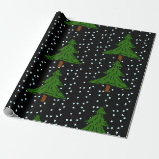 Pixel Pine Forest Starry Night Wrapping Paper