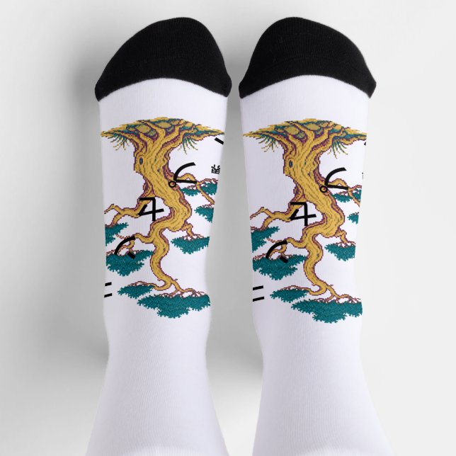 Pixel Pine Tree Boundary Japanese Art Socks (Top)