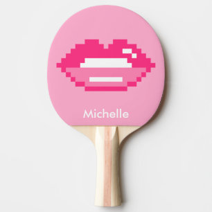 Pixel pink lips table tennis ping pong paddle