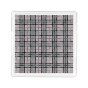 Pixel Plaid in Grey with Red Stripe Acrylic Tray