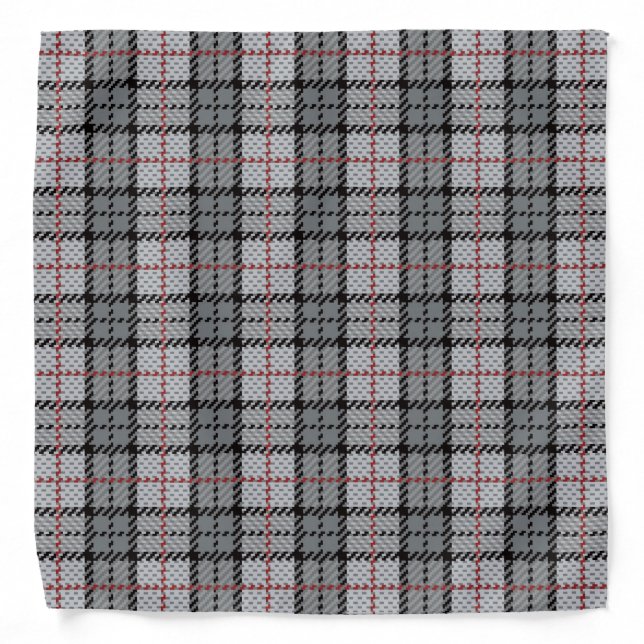 Pixel Plaid in Grey with Red Stripe Bandana (Front)