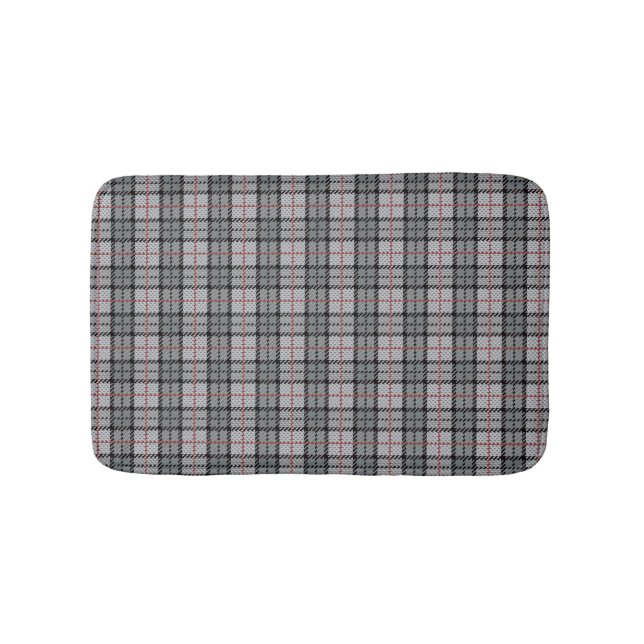 Pixel Plaid in Grey with Red Stripe Bathroom Mat (Front)