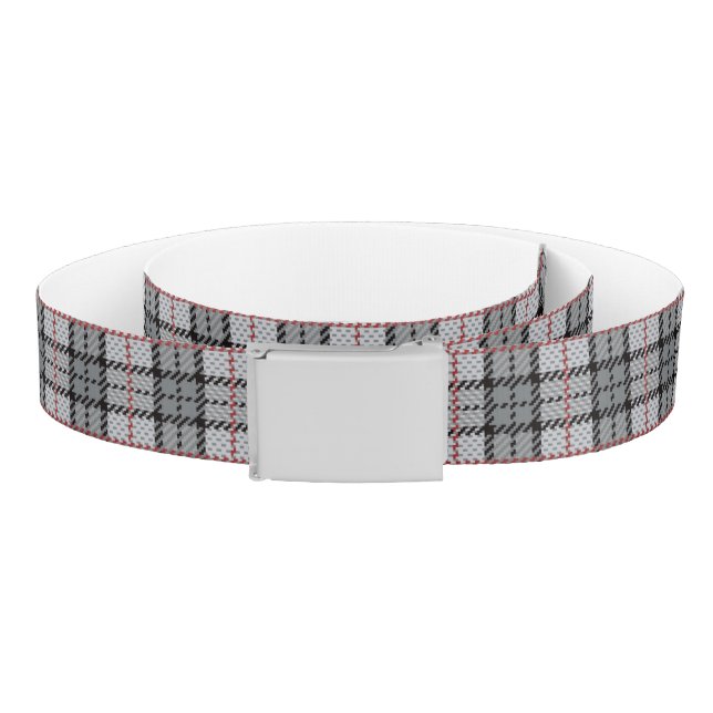 Pixel Plaid in Grey with Red Stripe Belt (Coil)