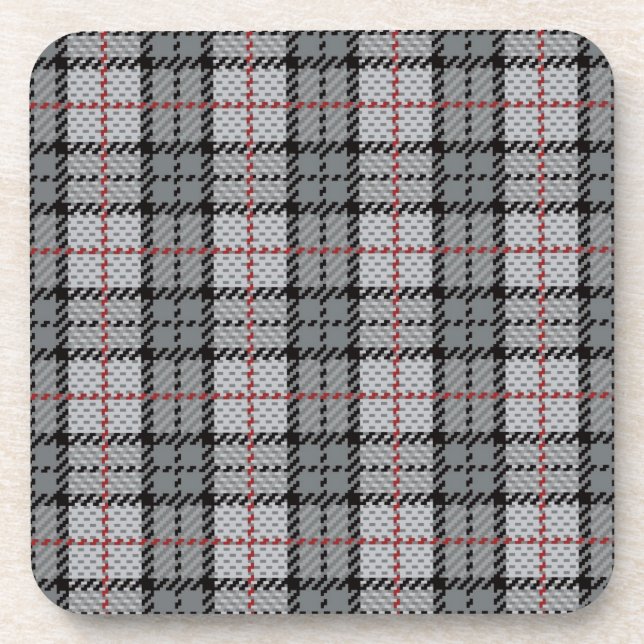 Pixel Plaid in Grey with Red Stripe Beverage Coaster (Front)