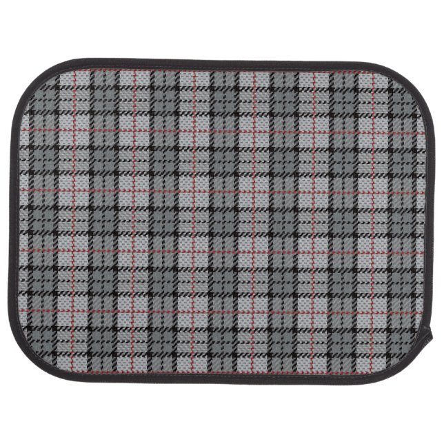 Pixel Plaid in Grey with Red Stripe Car Mat (Rear)