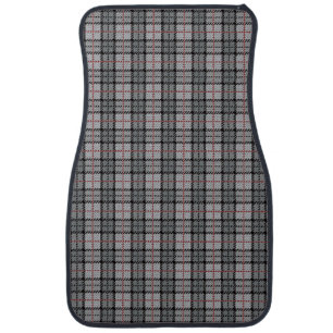 Pixel Plaid in Grey with Red Stripe Car Mat