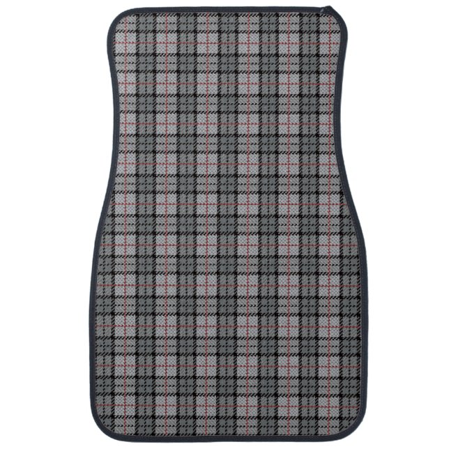 Pixel Plaid in Grey with Red Stripe Car Mat (Front)
