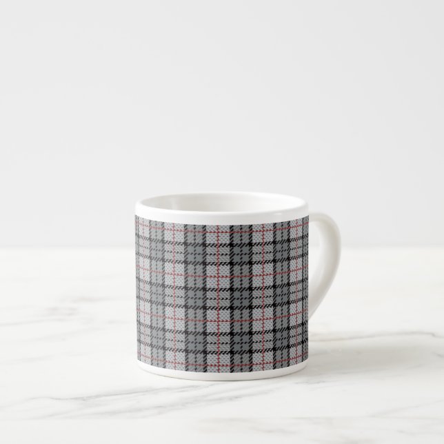 Pixel Plaid in Grey with Red Stripe Espresso Cup (Front Right)
