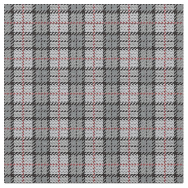 Pixel Plaid in Grey with Red Stripe Fabric (Close Up)