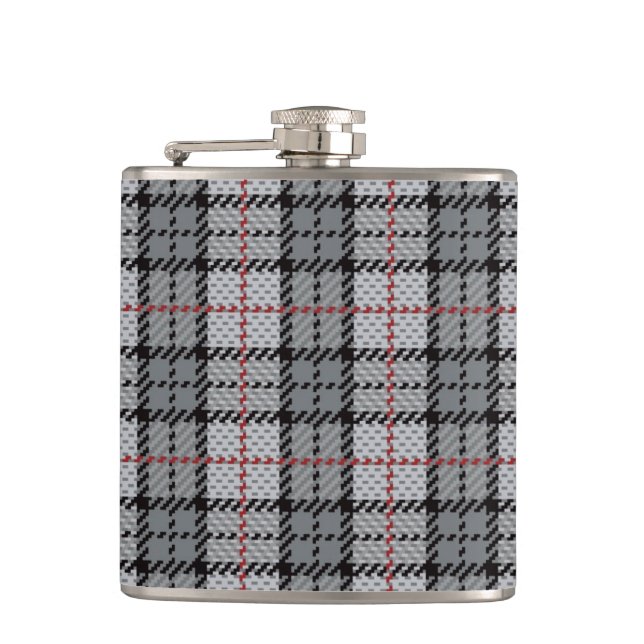 Pixel Plaid in Grey with Red Stripe Flask (Front)