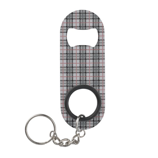 Pixel Plaid in Grey with Red Stripe Keychain Bottle Opener (Front)