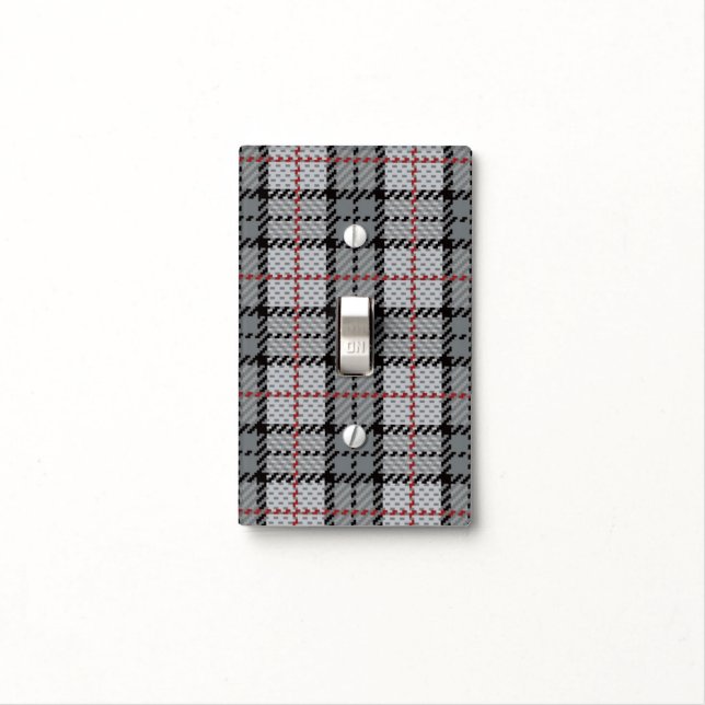 Pixel Plaid in Grey with Red Stripe Light Switch Cover (In Situ)