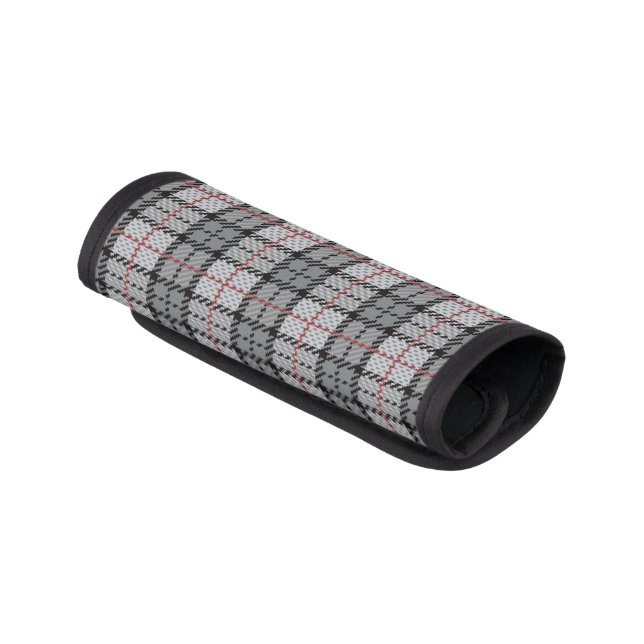 Pixel Plaid in Grey with Red Stripe Luggage Handle Wrap (Angled)