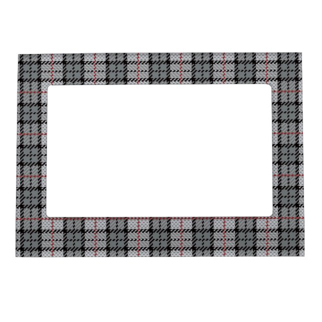 Pixel Plaid in Grey with Red Stripe Magnetic Picture Frame (Front)
