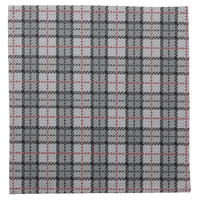Pixel Plaid in Grey with Red Stripe Napkin (Front)