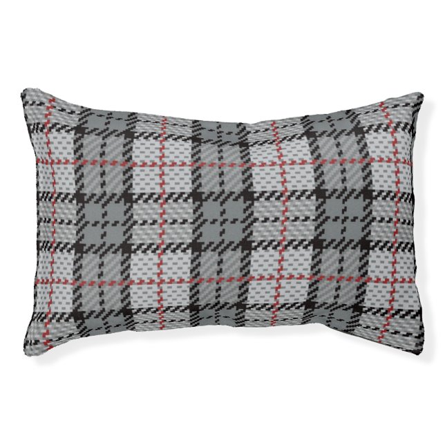 Pixel Plaid in Grey with Red Stripe Pet Bed (Front)