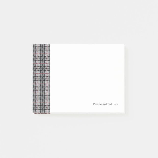 Pixel Plaid in Grey with Red Stripe Post-it Notes (Front)