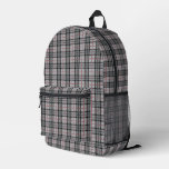 Pixel Plaid in Grey with Red Stripe Printed Backpack